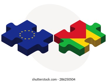 European Union and Sao Tome and Principe Flags in puzzle isolated on white background