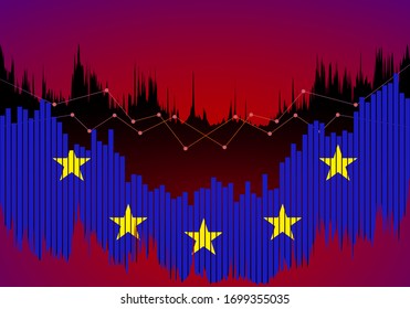 European Union second wave stock market crisis because of covid-19 pandemic. EU financial outbreak because of coronavirus vector illustration