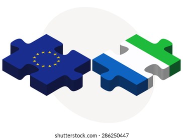 European Union and Sierra Leone Flags in puzzle isolated on white background