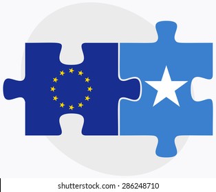 European Union and Somalia Flags in puzzle isolated on white background 