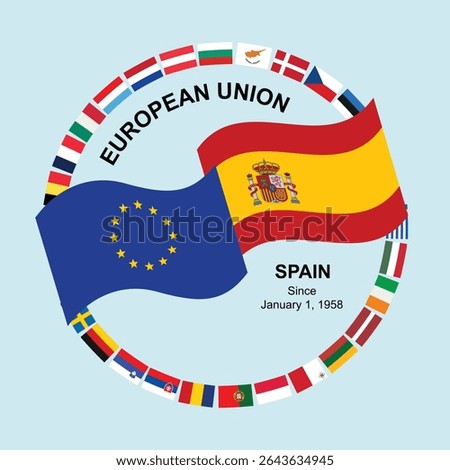European Union and Spain in 26 countries flags circle.