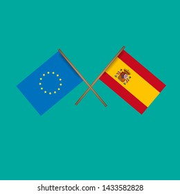 European Union and Spain crossed flags.Language learning or travel concept 