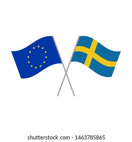 European Union and Swedish flags vector isolated on white background