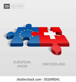 European Union and Switzerland Flag. 3d vector puzzle.