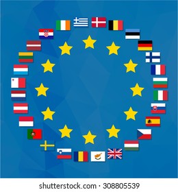 European Union symbol with the flags of all the countries participating