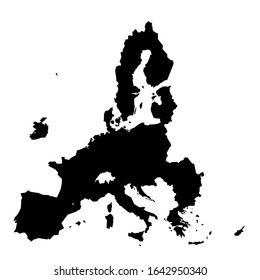 European Union territory black silhouette isolated on white background. Map of EU after brexit in 2020. Vector illustration.