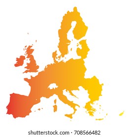 European Union territory. Orange gradient silhouette isolated on white background. Map of EU. Vector illustration.