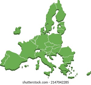 European Union Three-Dimensional Stylized Map Isolated On White Background, EPS 10 Vector