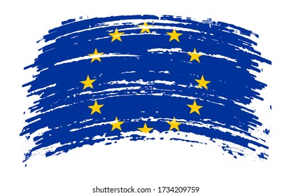 European Union torn flag in grunge brush stroke, vector image
