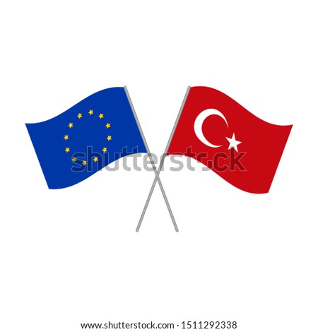European Union and Turkey flags vector icon isolated on white background