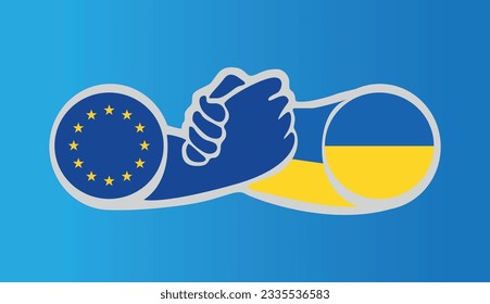 Diseño de plantillas de ilustraciones de elementos gráficos de la bandera de mano de la Unión Europea y Ucrania
