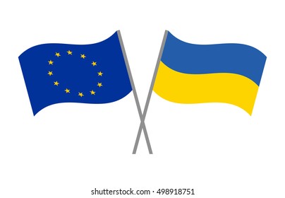 European Union and Ukraine vector flags