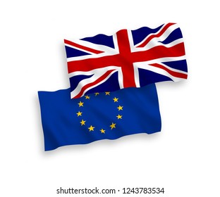 European Union and United Kingdom flags isolated on white background. Vector illustration of the EU und Great Britain flags