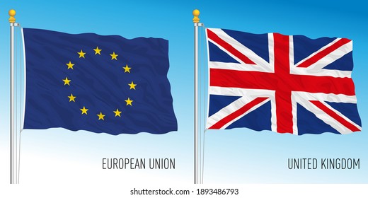 European Union and United Kingdom flags, vector illustration
