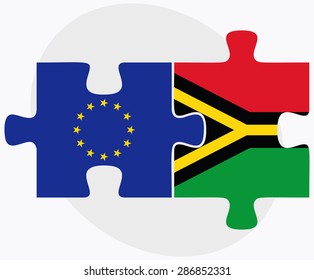 European Union and Vanuatu Flags in puzzle isolated on white background