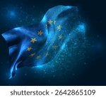 European Union, vector 3d flag virtual triangular polygons on a blue background
