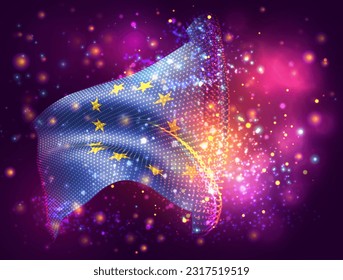 Europäische Union, Vektor-3D-Flagge auf rosafarbenem violettem Hintergrund mit Beleuchtung und Aromen
