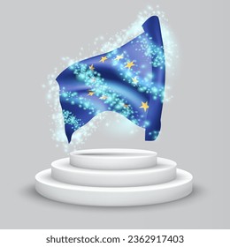 European Union, vector 3d flag on the podium surrounded by a whirlwind of magical radiance