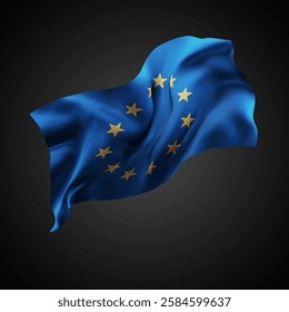 European Union, vector 3d flag with waves on a black background