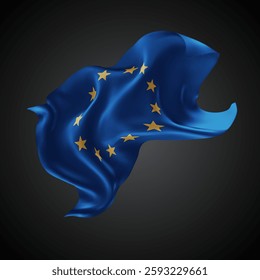 European Union, vector 3d flag with waves on a black background