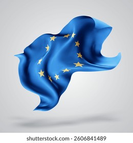 European Union, vector 3d flag with waves on a white background