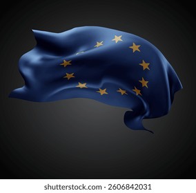 European Union, vector 3d flag with waves on a black background