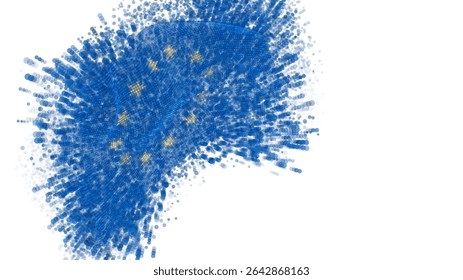 European Union, vector 3d flag with a splash of paint dots, explosion of colored dots
