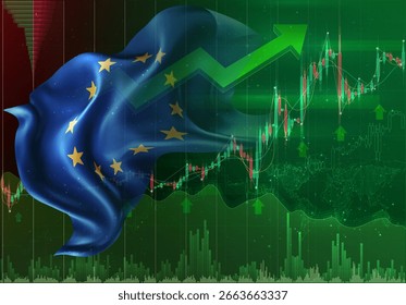 União Europeia, vetor 3d bandeira financeira tendência de aumento