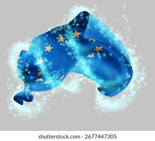 União Europeia, vetor 3d bandeira em turbilhão de radiância mágica