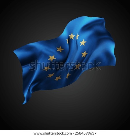 European Union, vector 3d flag with waves on a black background