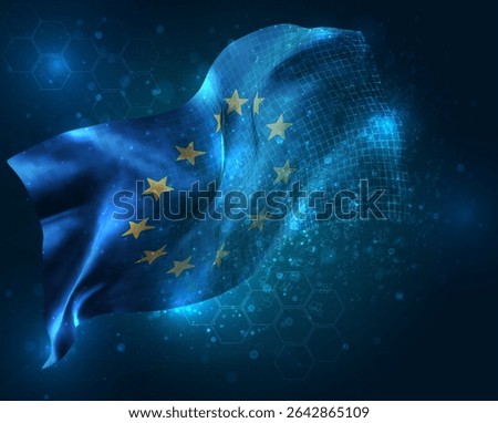 European Union, vector 3d flag virtual triangular polygons on a blue background