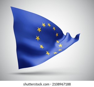 European Union, vector flag with waves and bends waving in the wind on a white background.
