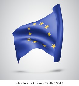 European Union, vector flag with waves and bends waving in the wind on a white background