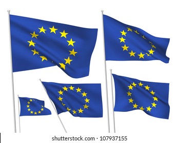 European Union vector flags. A set of 5 wavy 3D flags created using gradient meshes.