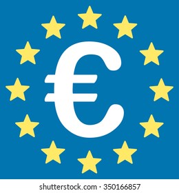 European Union vector icon. Style is bicolor flat symbol, yellow and white colors, rounded angles, blue background.