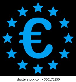 European Union vector icon. Style is flat symbol, blue color, rounded angles, black background.