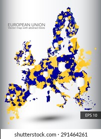 European Union vector map with abstract blots vector map with abstract blots painted into flag colors. Vector illustration.