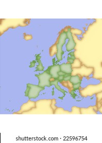 European Union. Vector map, with borders of surrounding countries. Fully editable.