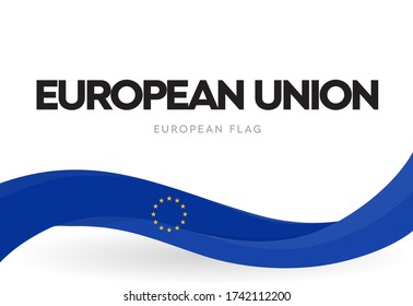 European Union waving flag banner. EU distinctive symbol. Europe blue patriotic ribbon with stars poster. European Economic Community brochure. Democratic countries national unity vector illustration.