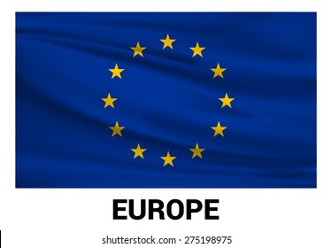 European union Waving flag isolated vector in official colors and Proportion Correctly. waving wind Flag realistic fabric effect. country's name label in bottom