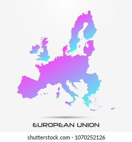 European Union,EU map,border with pink and turquoise gradient. Vector illustration