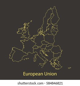 European Union,EU outline,stroke of map with administrative division. Vector illustration