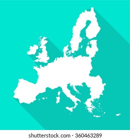 European Union,EU White Map,border Flat Simple Style With Long Shadow On Turquoise Background.