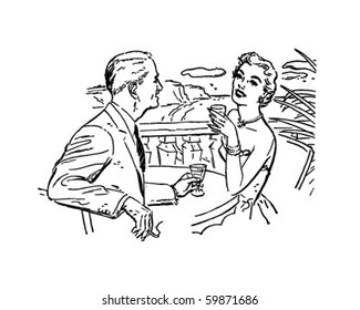 European Vacation - Couple On Patio - Retro Clip Art
