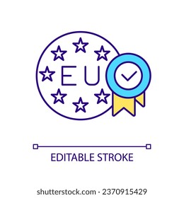 European validation RGB color icon. International verification. EU permit. Official certificate. Isolated vector illustration. Simple filled line drawing. Editable stroke. Arial font used