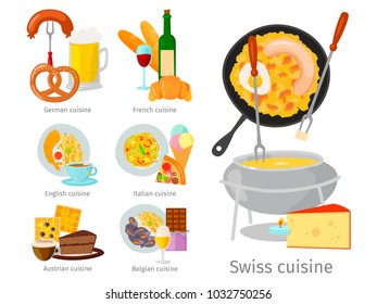 European vector food cuisine tasty dinner food showing delicious luxury Italy rome rustic snack plate flat illustration