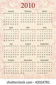 European Vector pink floral calendar, starting from Mondays