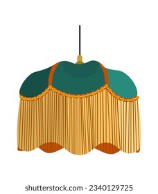 European vintage retro green textile lampshade in victorian style. Historic old-fashioned stylish interior. 