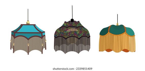 European vintage retro lampshades in victorian style.  For historic old-fashioned stylish interior. 