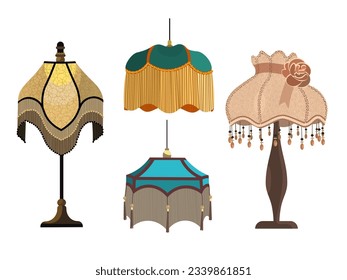 European vintage retro torchere lampshades in victorian style. Historic old-fashioned stylish interior.